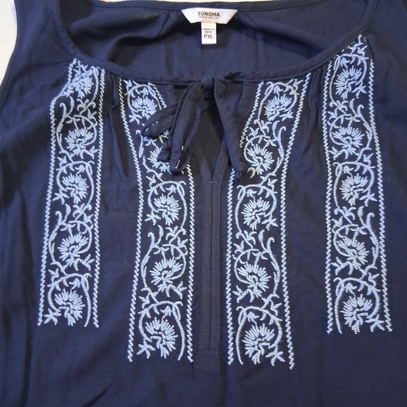 Sonoma Women's Petite XL Navy Blue Challis Tank Embroidered NWT A10 - Picture 2 of 10